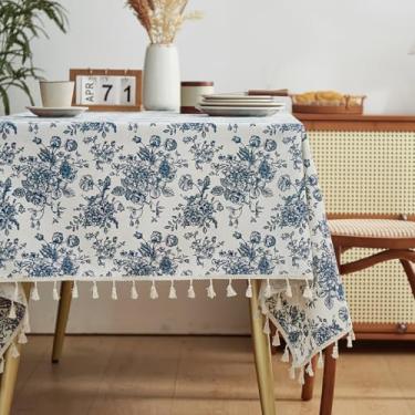 Imagem de Tootop Toalha de mesa geométrica de linho de algodão com borla geométrica estilo boêmio, estampa asteca, retangular, toalha de mesa quadrada para jantar na cozinha à prova d'água, festas, buffets (152