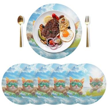 Imagem de Jogo americano divertido para nadar ao ar livre, conjunto de 6 tapetes de mesa de PVC de 38 cm para mesas redondas laváveis para festa de Natal