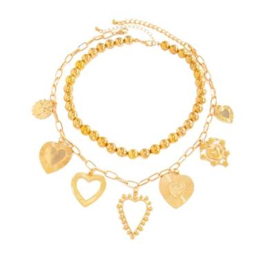 Imagem de Colar gargantilha de coração grosso dourado para mulheres, colar com pingente de coração grande e inchado exagerado, corrente de contas de ouro, colar empilhável, punk, Y2k, joia de amor para o dia