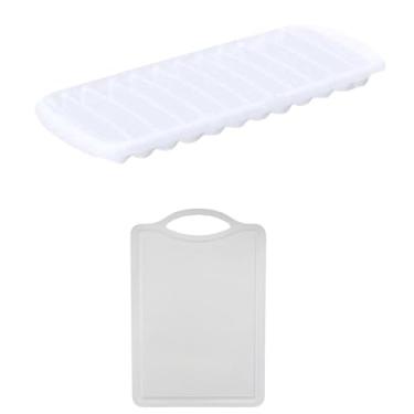 Imagem de Conjunto de 1 Tábua Branca Plástica de Corte para Alimentos + 1 Forma de gelo em Cubos Plástica Branco Atóxica