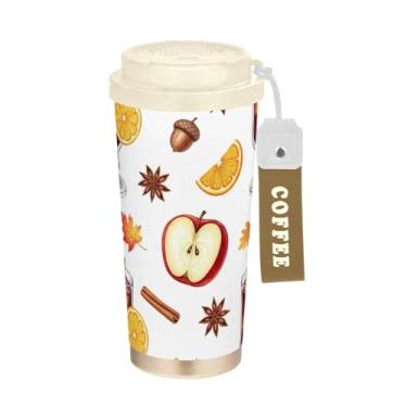 Imagem de TSENQUE Caneca de café de viagem de 473 ml com tampa de canudo e filp, copos de parede dupla isolados a vácuo com revestimento cerâmico, maçãs de vinho em aquarela