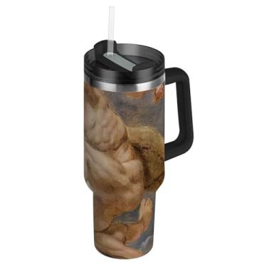 Imagem de Rubens Hercules Heroic Virtue Discord Tumblers com tampa e canudo Garrafa de água de aço inoxidável isolado 1,134 g copo com alça copos de café rosa quente para carro