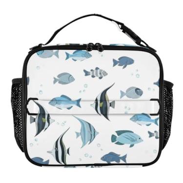 Imagem de Joisal Lancheira tropical azul cinza para mulheres, meninas, lancheira masculina e infantil, lancheira para trabalho, reutilizável para alimentos, isolada para adultos