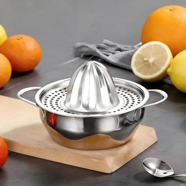 Imagem de Espremedor de limão, espremedor manual de suco de limão, espremedor de limão de aço inoxidável 304 com tigela de 382 g, espremedor manual para frutas cítricas de laranja, pode ser lavado na