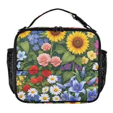 Imagem de Joisal Lancheira divertida com flores coloridas vibrantes para mulheres, meninas, lancheira masculina e infantil, lancheira para trabalho, bolsa térmica portátil para meninos