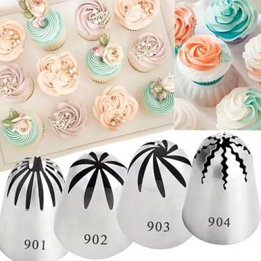 Imagem de Conjunto de 4 bicos de tubulação de aço inoxidável, ferramentas de decoração de bolo, pontas de cobertura grandes, decoração de cupcake, acessórios de panificação