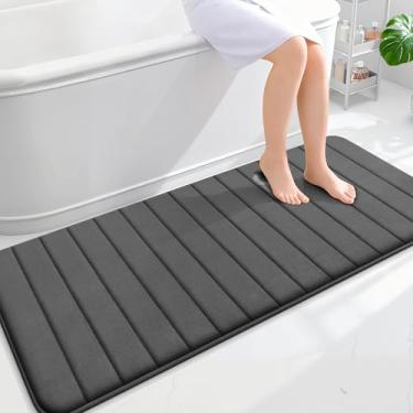 Imagem de OLANLY Tapetes de banheiro longos listrados de espuma viscoelástica 139 x 61 cm, tapete de banho absorvente super macio, secagem rápida, lavável na máquina, tapetes de chuveiro, tapete de banho