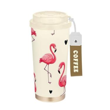 Imagem de TSENQUE Pássaros flamingos rosa fofos, copo de café de 473 ml com canudo e tampa, copos de parede dupla isolados a vácuo com revestimento cerâmico para escritório, escola, festa, acampamento