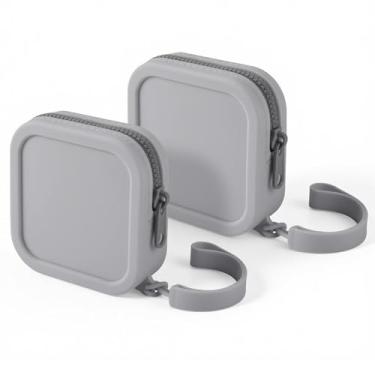 Imagem de 2 peças de silicone organizador de fone de ouvido, caixa de armazenamento pequena de silicone multiuso com fecho de zíper e alça de mão para fones de ouvido, chaves, cabos de carregamento, batons