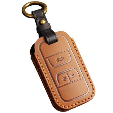 Imagem de Capa de chave de carro compatível com Chery Tiggo 8 7 5X 2019 2020 Smart Keyless Remote Fob Protect Case Chaveiro Acessórios de suporte de estilo de carro(BROWN)