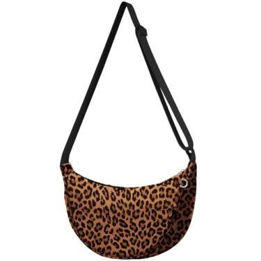 Imagem de Gemfit Bolsas transversais crescentes para mulheres - bolsas de ombro crescente de nylon médio para mulheres adolescentes e meninas, padrão exclusivo, Leopardo, Estampa de leopardo