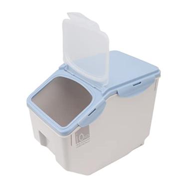 Imagem de Alomejor Recipiente de Armazenamento de Arroz, Máquina de Classificação de Alimentos Selada Dupla Hermética Com Copo, Caixa de Armazenamento de Grãos, Dispensador de Cozinha de Plástico (Azul 10KG)