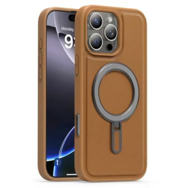 Imagem de SFDSUH Capa de celular dobrável com suporte, carregamento sem fio, em couro PU, com ímã e à prova de choque para iPhone 15 (para iPhone 15/Marrom)
