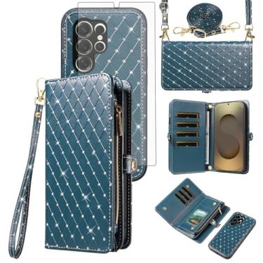Imagem de Capa de telefone para Samsung Galaxy S25 Ultra 5G Carteira com zíper destacável protetor de tela protetor de tela transversal alça alça flip glitter suporte para cartão S25Ultra 25S S 25 25Ultra 6.9