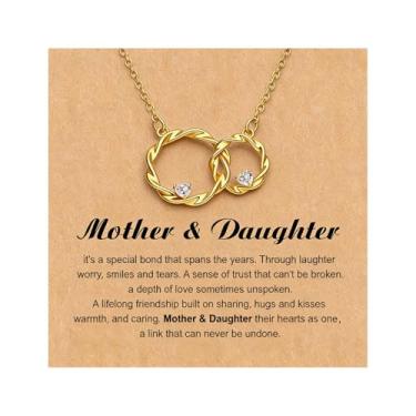 Imagem de Zurlcdye Colar de mãe para mulheres mãe e filha colar dourado delicado pingente pingente corrente moderna aniversário acessórios presentes, Cobre, Sem Pedra Preciosa
