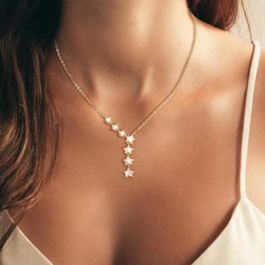 Imagem de Colar feminino banhado a ouro/prata 14 quilates, colar gargantilha com pingente de corrente de cruz de pérola, joias elegantes delicadas | Uso diário | Presente de festa, Standard, Latão, Sem Pedra