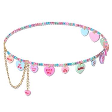 Imagem de Corrente de cintura de coração para conversas dos namorados, plus size, ajustável, colorido, coração, pérola, contas, cinto, dia dos namorados, corrente corporal, acessório para decoração de calças de