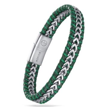 Imagem de WP WEPICK Pulseira masculina de couro trançado banhado a ouro 18 quilates para homens e mulheres Franco fecho de aço inoxidável joia presente 20 cm, 8.5 inch, Sem Pedra Preciosa