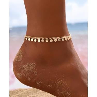 Imagem de Corrente de tornozeleira vintage feminina, delicada e minimalista, pingente circular para uso diário, praia e eventos formais, acessório de joias elegantes durante todo o ano, Medium, liga metálica