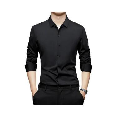 Imagem de Camisa Branca De Manga Longa Slim Fit Ultra Stretch Para Homens Casual