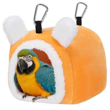 Imagem de MEWTOGO Ninho de pássaro quente com tapete de suporte de carga forte e entrada ampla - Casa de pássaros confortável de pelúcia de inverno para acessórios de gaiola, cama grande para pássaros para