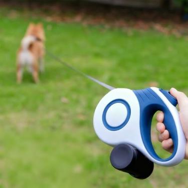 Imagem de Coleira retrátil para cães, guia de caminhada profissional com trava de um botão e sistema de freio