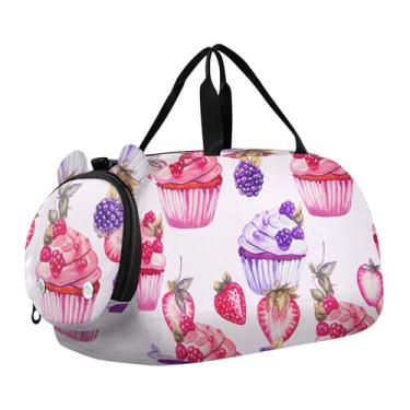 Imagem de Bolsa esportiva de lagosta vermelha com estrela do mar azul para viagem de fim de semana bolsa esportiva para meninos e crianças, Cupcakes em aquarela rosa, Clássico
