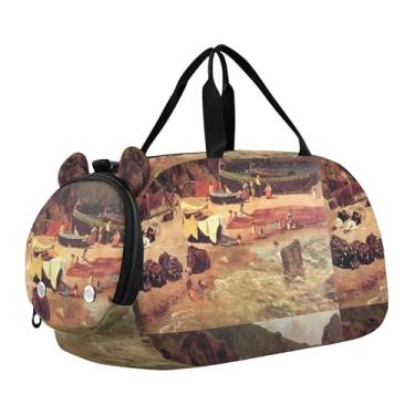 Imagem de Bierstadt Albert Mount Adams Bolsa de viagem com paisagem para meninas, bolsas infantis para fim de semana, bolsa esportiva para meninos, academia, bagagem infantil, Barcos de pesca Capri Albert
