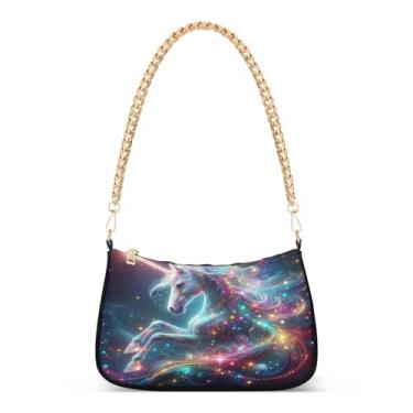 Imagem de Bolsa de ombro com corrente brilhante de unicórnio de desenho animado, bolsa feminina Hobo, linda bolsa média para uso diário ou festa