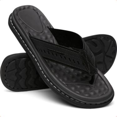 Imagem de Chinelo Masculino Confortável de Couro, Design Ventilado, Sola Antiderrapante (Preto, Adulto, 43, Numérico, BR)