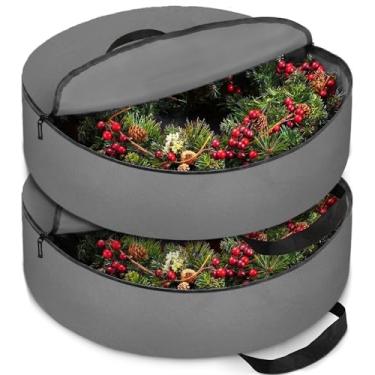 Imagem de ZOBER Pacote com 2 recipientes de armazenamento de guirlanda de Natal 121 cm - Bolsa de guirlanda para caixa de guirlandas artificiais - Tecido Oxford impermeável, bolsa de armazenamento de guirlandas
