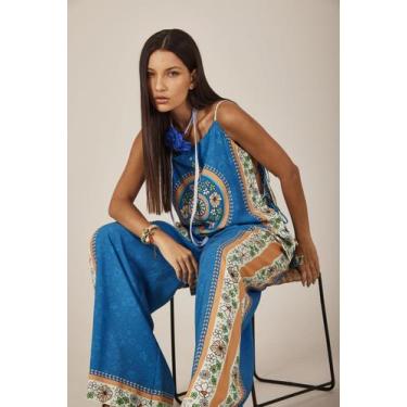 Imagem de Calça Pantalona Azul Estampado Yacamim A27, M, Estampado