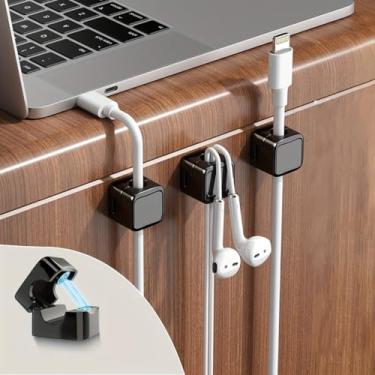 Imagem de Pacote com 6 clipes de gerenciamento de cabos brancos, organizador de cabos adesivos quadrados para carregador de telefone, fios USB e parede de mesa