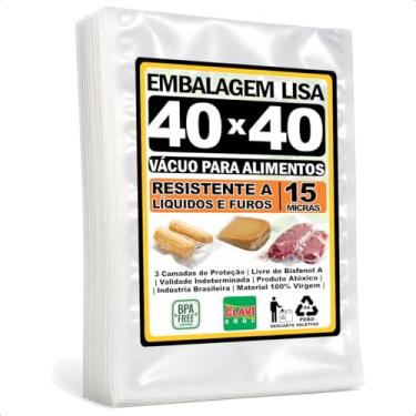Imagem de Saco a Vácuo Liso Sem Ranhuras [40x40 cm] [15 Micras] [100 Unidades] - Para Seladora de Câmara e Bico - Embalagem Profissional Resistente Reforçada Alimentício BPA Free