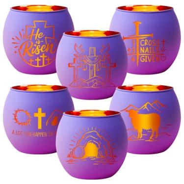 Imagem de FoldTier 6 peças de castiçais de Páscoa, suporte de vela votiva de vidro religioso para mesa de centro de mesa, decoração de mesa para decoração de Páscoa