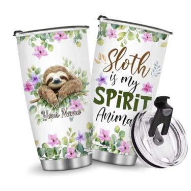 Imagem de Copos isolados caneca de viagem de café copo garrafa de água presentes para Natal, aniversário, dia das crianças, presente de aniversário, preguiça, 590 ml, aço inoxidável gelado, alça quente e fria