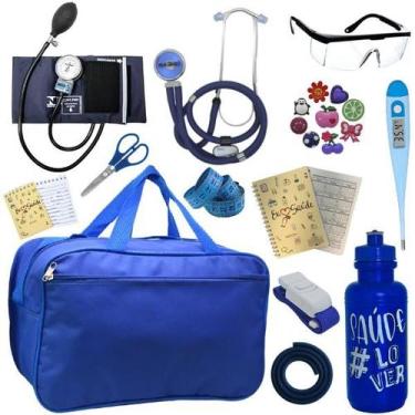 Imagem de Kit Bolsa Aparelho de Pressão Esfigmomanômetro Esteto Incoterm, AZUL