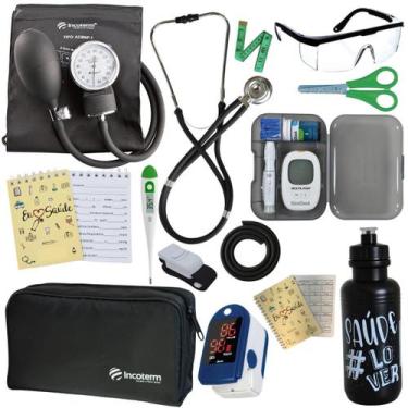 Imagem de Kit Enfermagem Estágio Aparelho Pressão Estetoscópio Medidor Glicose C