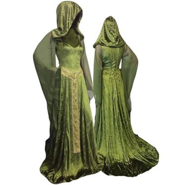 Imagem de YANVS Roupão feminino medieval com capuz vintage com cadarço fantasia adulto vestido longo retrô cosplay, Verde, Large