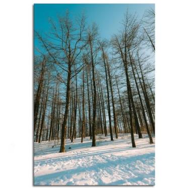 Imagem de Impressão em tela Winter Woods Tall Trees Snowy Ground Poster arte de parede para casa 1 peça decorações não ramificadas 30,5 x 20,3 cm