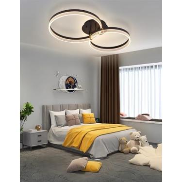 Imagem de Luminária de teto LED moderna, dimerizável, em formato de anel, com montagem embutida, na cor preta, com controle remoto e função de memória. Ideal para iluminação de tetos em salas de estar