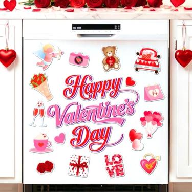 Imagem de Ímãs para lava-louças Happy Valentine's Day, 19 peças, fofo, coração, cupido, lava-louças, ímãs, amor, caminhão, urso, geladeira, adesivos magnéticos para dia dos namorados, carro, garagem, porta