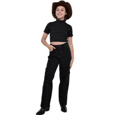 Imagem de Calça Cargo Jeans Feminina Infantil - Dantary, Preto, 16
