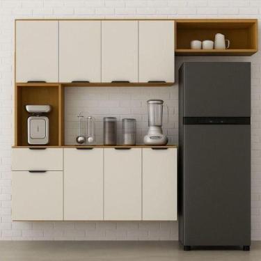 Imagem de Cozinha Compacta Aura 8 Portas Com Nicho Integrado Cinamomo/off White 