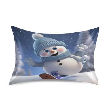 Imagem de Blueangle Linda fronha de cetim boneco de neve para cabelo e pele, fronha de seda, tamanho Queen (51 x 76 cm) - Capas de almofada de cetim com fecho de envelope (611)