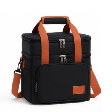 Imagem de Bolsa Térmica para Marmita com 2 Compartimentos Grandes e Alça Transversal Removível (Preta)