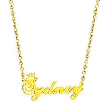 Imagem de SKQIR Colar dourado personalizado com nome feminino, corrente personalizada, pingente de nome, colar de nome personalizado com coroa para mulheres, presente de menina, Metal