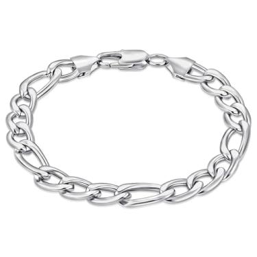 Imagem de Fiusem Pulseira masculina Fígaro em tom prateado, pulseira de corrente de elos de aço inoxidável de 5/7/8 mm para homens, 17 cm/19 cm/21 cm/23 cm de comprimento, 6.7 inches, Aço inoxidável, Sem Pedra