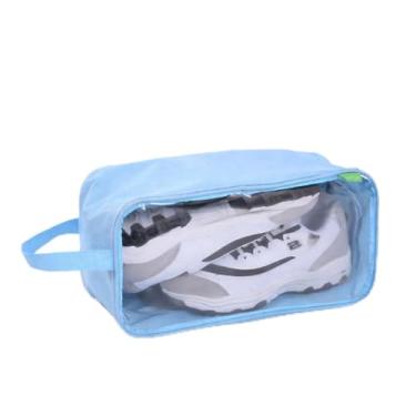 Imagem de Bolsa de armazenamento com alça, organizador de sapatos de viagem com painel transparente, bolsa de transporte portátil com zíper à prova de poeira, Azul, Bolsa de mão