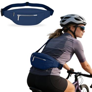 Imagem de Pochete transversal para homens e mulheres, bolsa de cintura grande de 2,7 L e bolsa de quadril com alça ajustável para exercícios ao ar livre e viagens (azul escuro)